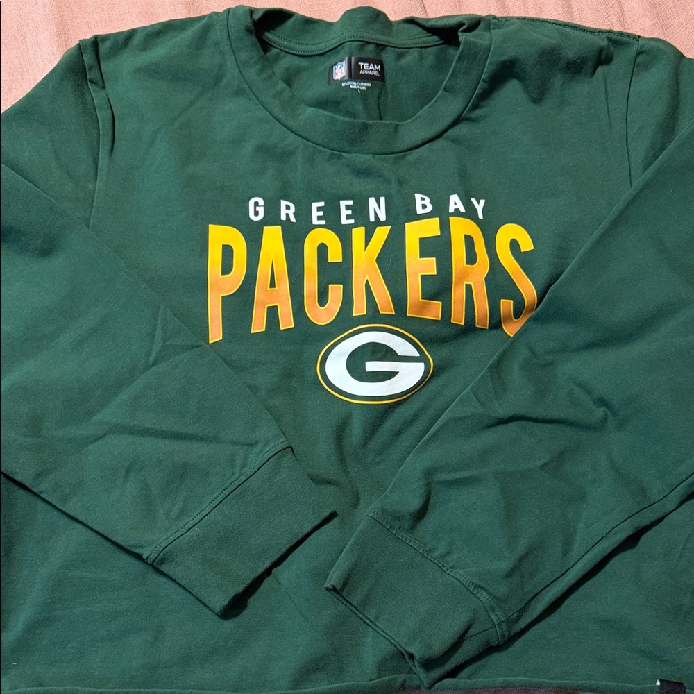 Cropped Long Sleeve Green Bay Packers Green Shirt